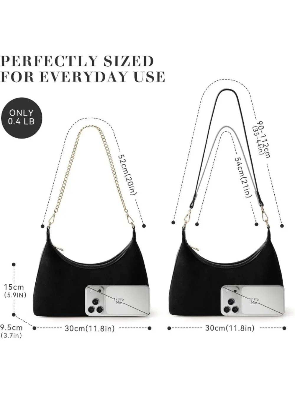 Chic Suede Small Hobo Bag for Women, Versatile with 3 Detachable Straps